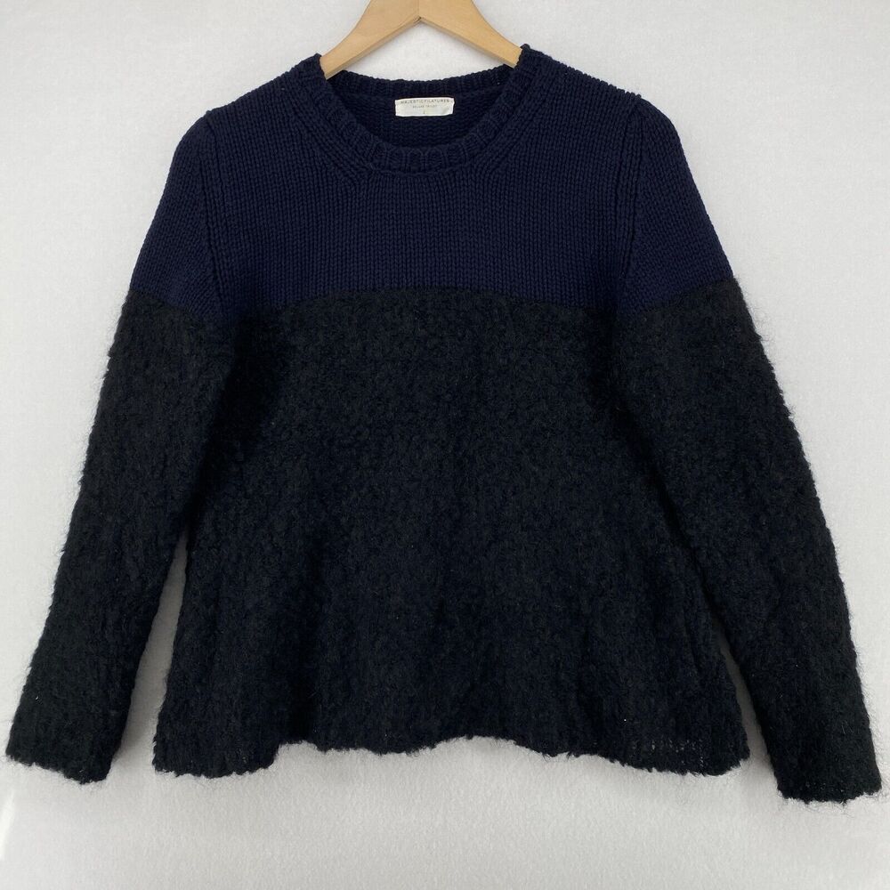 MAJESTIC FILATURES Sweater 2 Cashmere Mohair Merino Wool Deluxe Blue Black